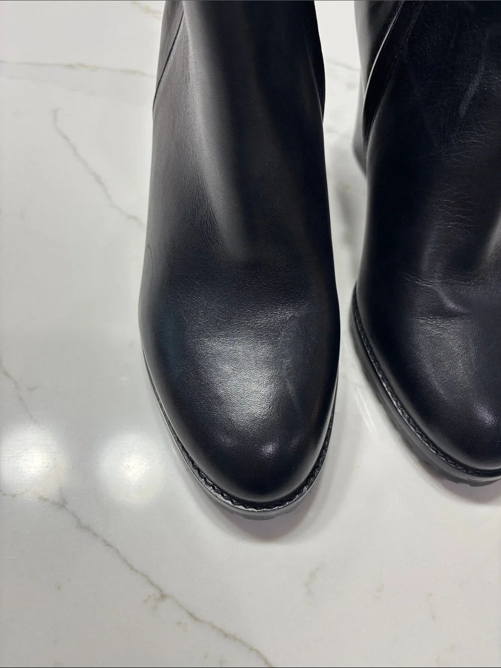 Ralph Lauren Black Leather Wedge Booties with Gold Logo